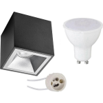 BES LED Opbouwspot Set - Pragmi Cliron Pro - Gu10 Fitting - Opbouw Vierkant - Mat/zilver - 6w - Helder/koud Wit 6400k - - Zwart