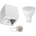 BES LED Opbouwspot Set - Pragmi Cliron Pro - Gu10 Fitting - Opbouw Vierkant - Mat/zilver - 4w - Helder/koud 6400k - - Wit