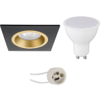 BES LED Led Spot Set - Pragmi Rodos Pro - Gu10 Fitting - Inbouw Vierkant - Mat/goud - 4w - Warm Wit 3000k - 93mm - Zwart