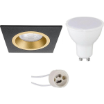 BES LED Led Spot Set - Pragmi Rodos Pro - Gu10 Fitting - Inbouw Vierkant - Mat/goud - 6w - Warm Wit 3000k - 93mm - Zwart