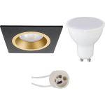 BES LED Led Spot Set - Pragmi Rodos Pro - Gu10 Fitting - Dimbaar - Inbouw Vierkant - Mat/goud - 6w - Helder/koud Wit 6400k - Zwart