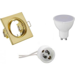 BES LED Led Spot Set - Trion - Gu10 Fitting - Inbouw Vierkant - Mat Goud - 4w - Helder/koud 6400k - Kantelbaar 80mm - Wit