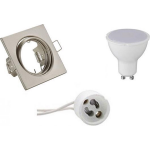 BES LED Led Spot Set - Trion - Gu10 Fitting - Inbouw Vierkant - Mat Nikkel - 4w - Natuurlijk 4200k - Kantelbaar 80mm - Wit