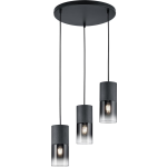 BES LED Led Hanglamp - Trion Roba - E27 Fitting - 3-lichts - Rond - Mat Rookglas - Aluminium - Zwart