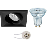 Osram - Led Spot Set - Parathom Par16 930 36d - Pragmi Qiundo Pro - Gu10 Fitting - Dimbaar - Inbouw Vierkant - Mat - Zwart