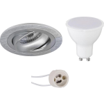 BES LED Led Spot Set - Pragmi Alpin Pro - Gu10 Fitting - Inbouw Rond - Mat Zilver - 6w - Warm 3000k - Kantelbaar Ø92mm - Wit