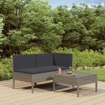 Vidaxl 3-delige Loungeset Met Kussens Poly Rattan - Grijs