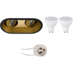 BES LED Led Spot Set - Pragmi Zano Pro - Gu10 Fitting - Dimbaar - Inbouw Ovaal Dubbel - Mat/goud - 6w - Helder/koud Wit - Zwart