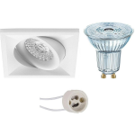 Osram - Led Spot Set - Parathom Par16 930 36d - Pragmi Qiundo Pro - Gu10 Fitting - Dimbaar - Inbouw Vierkant - Mat - - Wit