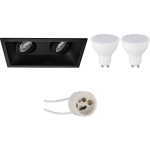 BES LED Led Spot Set - Pragmi Zano Pro - Gu10 Fitting - Inbouw Rechthoek Dubbel - Mat - 4w - Helder/koud Wit 6400k - - Zwart