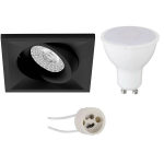 BES LED Led Spot Set - Pragmi Qiundo Pro - Gu10 Fitting - Inbouw Vierkant - Mat - 4w - Warm Wit 3000k - Kantelbaar - 80mm - Zwart