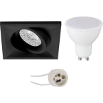 BES LED Led Spot Set - Pragmi Qiundo Pro - Gu10 Fitting - Inbouw Vierkant - Mat - 4w - Helder/koud Wit 6400k - Kantelbaar - Zwart