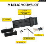 Dunlop Fietsslot Frame - Scooterslot - Opvouwbaar Slot - Frameslot Met 3 Sleutels - Negro
