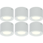 BES LED Led Downlight 6 Pack - Opbouw Rond Hoog 5w - Natuurlijk 4200k - Mat Aluminium - Ø105mm - Wit