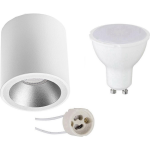 BES LED Opbouwspot Set - Pragmi Cliron Pro - Gu10 Fitting - Opbouw Rond - Mat/zilver - 6w - Warm 3000k - Verdiept - - Wit