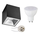 BES LED Opbouwspot Set - Pragmi Cliron Pro - Gu10 Fitting - Opbouw Vierkant - Mat/zilver - 4w - Warm Wit 3000k - Verdiept - Zwart