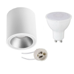 BES LED Opbouwspot Set - Pragmi Cliron Pro - Gu10 Fitting - Opbouw Rond - Mat/zilver - 4w - Warm 3000k - Verdiept - - Wit