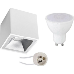 BES LED Opbouwspot Set - Aigi - Pragmi Cliron Pro - Gu10 Fitting - Opbouw Vierkant - Mat/zilver - 8w - Helder/koud 6400k - Wit