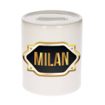 Bellatio Decorations Milan Naam Cadeau Spaarpot Meten Embleem - Kado Verjaardag/ Vaderdag/ Pensioen/ Geslaagd/ Bedankt - Goud