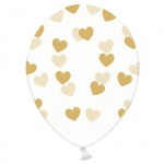 18x Transparante ballonnen met hartjes goud