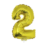en opblaas cijfer ballon 2 op stokje 41 cm - Goud