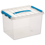 Opberg Box/opbergdoos 22 Liter 40 X 30 X 26 Cm - Opslagbox - Opbergbak Kunststof Transparant/blauw