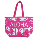Bella Damestas Strandtas Aloha Met Palmbomen Print 58 Cm - Dames Handtassen - Shopper - Boodschappentassen - Roze