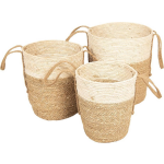 Clayre & Eef Mand (Set Van 3) - ( Set 3 ) Ø 40*46 / Ø 35*41 / Ø 30*36 Cm - Creme - Zeegras - Rond - - 6ro0443 - Beige