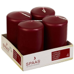 Spaas 4x Bordeaux Rode Cilinderkaarsen/stompkaarsen 5 X 8 Cm 12 Branduren - Geurloze Kaarsen - Woondecoraties - Rood