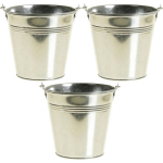 3x Zinken Emmertjes/bloempotjes Zilver 16 Cm - Zinken Emmertjes - Bloememmertje - Decoratie Emmer - Silver