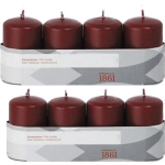 Trend Candles 8x Bordeauxrode Cilinderkaarsen/stompkaarsen 5 X 8 Cm 18 Branduren - Geurloze Donkerrode Kaarsen - Woondecoraties - Rood