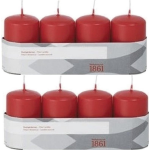 Trend Candles 8x Rode Cilinderkaarsen/stompkaarsen 5 X 8 Cm 18 Branduren - Geurloze Kaarsen - Woondecoraties - Rood