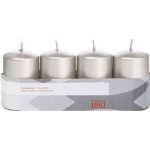 Trend Candles 4x Zilveren Cilinderkaars/stompkaars 5 X 8 Cm 18 Branduren - Geurloze Zilverkleurige Kaarsen - Woondecoraties - Silver