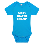 Bellatio Decorations Dirty Diaper Champ tekst baby rompertje jongens - Kraamcadeau - Babykleding - Blauw