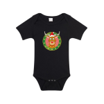 Bellatio Decorations Kerst baby rompertje met Rudolf het rendier jongens en meisjes - Kerstkleding baby - Zwart