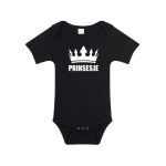 Bellatio Decorations Prinsesje met kroon baby rompertje meisjes - Kraamcadeau - Babykleding - Zwart