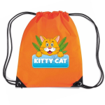 Bellatio Decorations Kitty Cat Katten Rijgkoord Rugtas / Gymtas 11 Liter - Voor Kinderen - Oranje