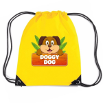 Bellatio Decorations Doggy Dog De Hond Rijgkoord Rugtas / Gymtas 11 Liter - Voor Kinderen - Geel