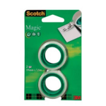 Scotch Plakband Magic Tape, Ft 19 Mm X 7,5 M, Blister Met 2 Rolletjes - Wit