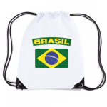 Bellatio Decorations Brazilie Nylon Rijgkoord Rugzak/ Sporttas Met Braziliaanse Vlag - Wit