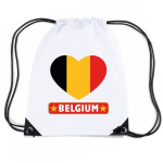 Bellatio Decorations Belgie Nylon Rijgkoord Rugzak/ Sporttas Met Belgische Vlag In Hart - Wit