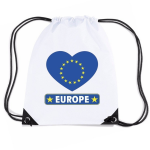 Bellatio Decorations Europa Nylon Rijgkoord Rugzak/ Sporttas Met Europese Vlag In Hart - Wit