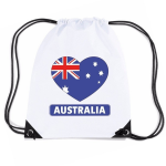 Bellatio Decorations Australie Nylon Rijgkoord Rugzak/ Sporttas Met Australische Vlag In Hart - Wit