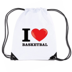 Bellatio Decorations Nylon I Love Basketbal/ Honden Rugzak/ Sporttas Met Rijgkoord - Wit