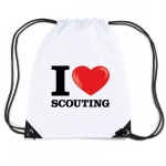 Bellatio Decorations Nylon I Love Scouting Rugzak/ Sporttas Met Rijgkoord - Wit