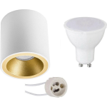 BES LED Opbouwspot Set - Pragmi Cliron Pro - Gu10 Fitting - Dimbaar - Opbouw Rond - Mat/goud - 6w - Helder/koud 6400k - - Wit