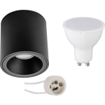 BES LED Opbouwspot Set - Pragmi Cliron Pro - Gu10 Fitting - Opbouw Rond - Mat - 6w - Warm Wit 3000k - Verdiept - Ø90mm - Zwart