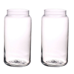 Set Van 2x Stuks Kleine Glazen Cilinder Bloemenvaasjes 20 X 10 Cm - Transparant - Vazen/vaas - Boeketvazen