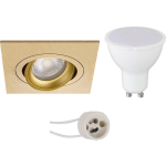 BES LED Led Spot Set - Pragmi Borny Pro - Gu10 Fitting - Inbouw Vierkant - Mat Goud - 4w - Helder/koud Wit 6400k - Kantelbaar - - Paars