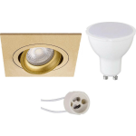 BES LED Led Spot Set - Pragmi Borny Pro - Gu10 Fitting - Dimbaar - Inbouw Vierkant - Mat Goud - 6w - Natuurlijk 4200k - - Wit